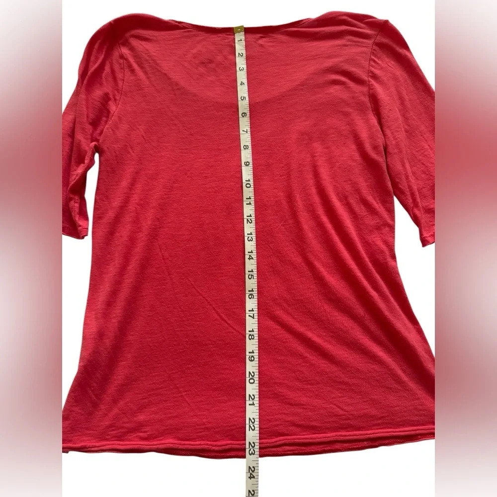 Lucky Brand Vibrant Pink Coral Scoop Neck 3 /4 Sleeve Peacock Blouse Size Medium - Picture 11 of 11